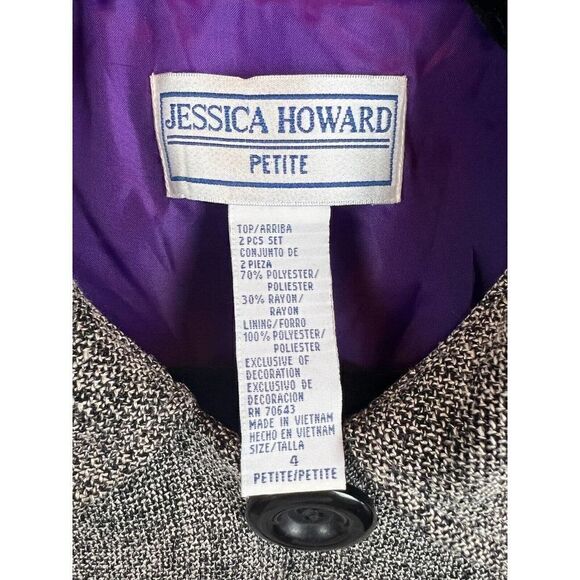 JESSICA HOWARD gray 1/2 sleeve button collared jacket blazer size 4 Petite - Picture 4 of 8